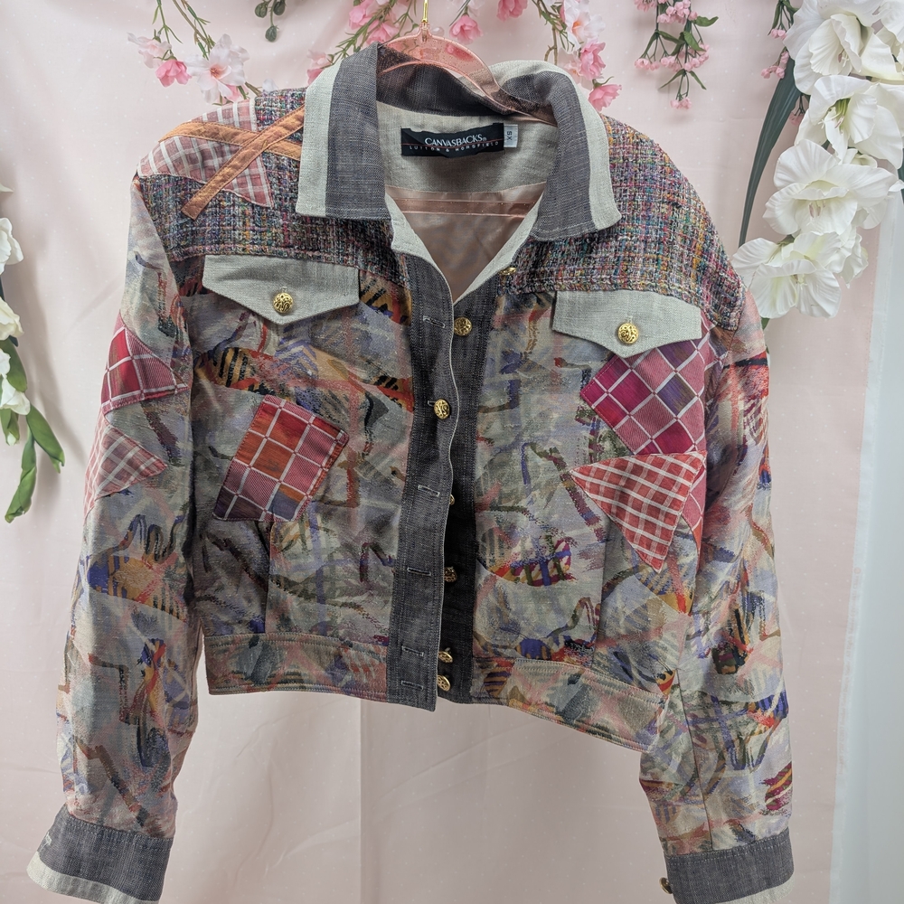 Bella Canvas Multicolor Patchwork Jean Jacket wit… - image 1